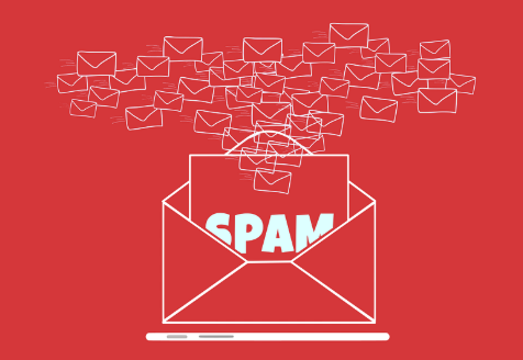 SPAM이라고 적힌 봉투에서 스팸 메일이 쏟아져 나오는 일러스트
